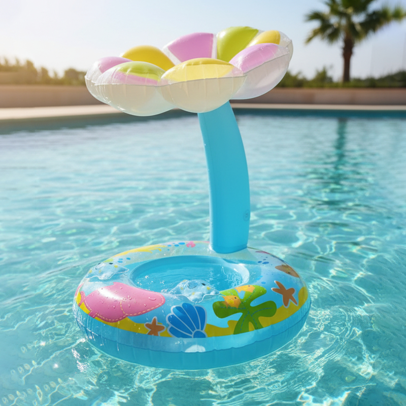 Bóia Bebê com Toldo Coqueiro Proteção Solar Piscina/Praia 59x59x73cm