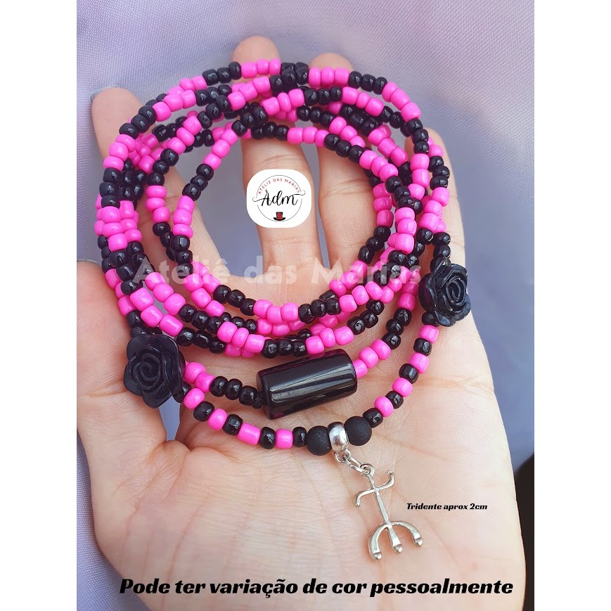 Detalhes do Guia Pombagira Menina Fio de contas Miçangas Preto e Pink colar Umbanda e Candomblé