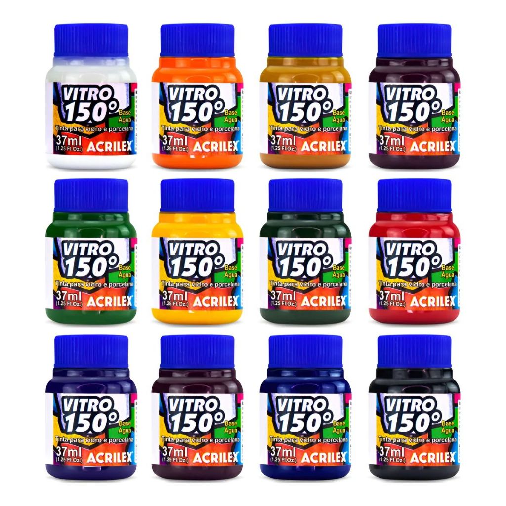 Tinta Vitro 150 Acrilex 12 Cores Vidro Porcelana Cerâmica