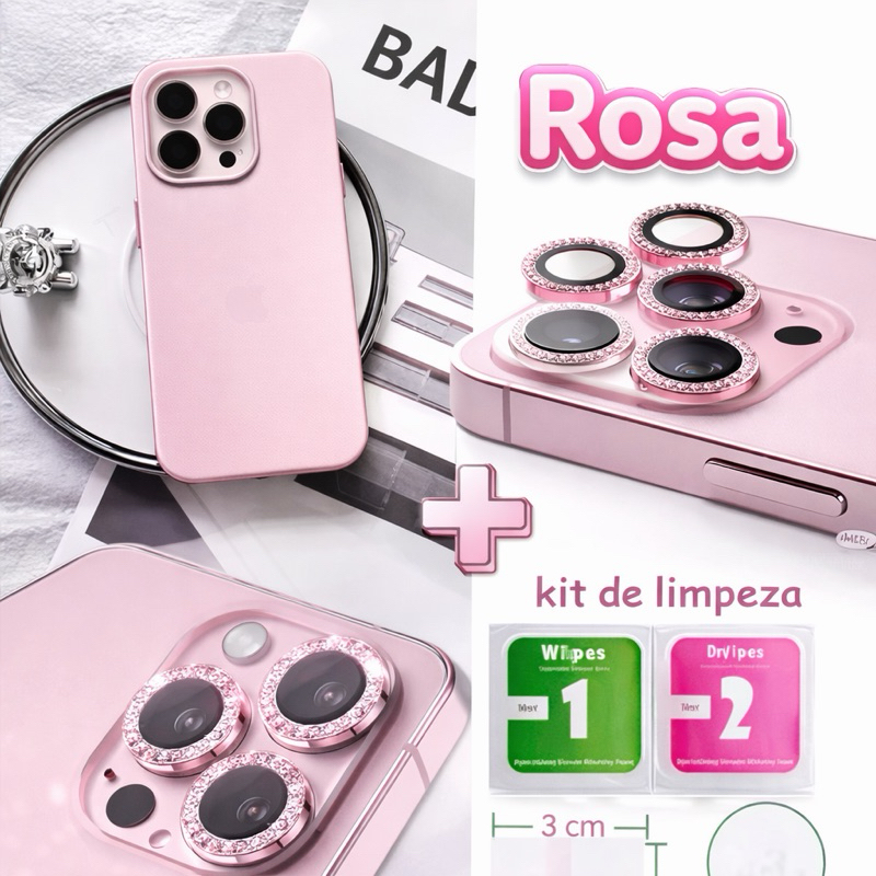 Capinha iPhone aveludada + Película Lente Câmera Diamante Kit Completo iPhone 11 12 13 14 15 16 17 Pro/Pro Max