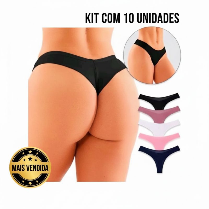 Kit Calcinha Empina Bumbum Fio Duplo Sem Costura - 3, 5 ou 10 Unid. Cores Sortidas