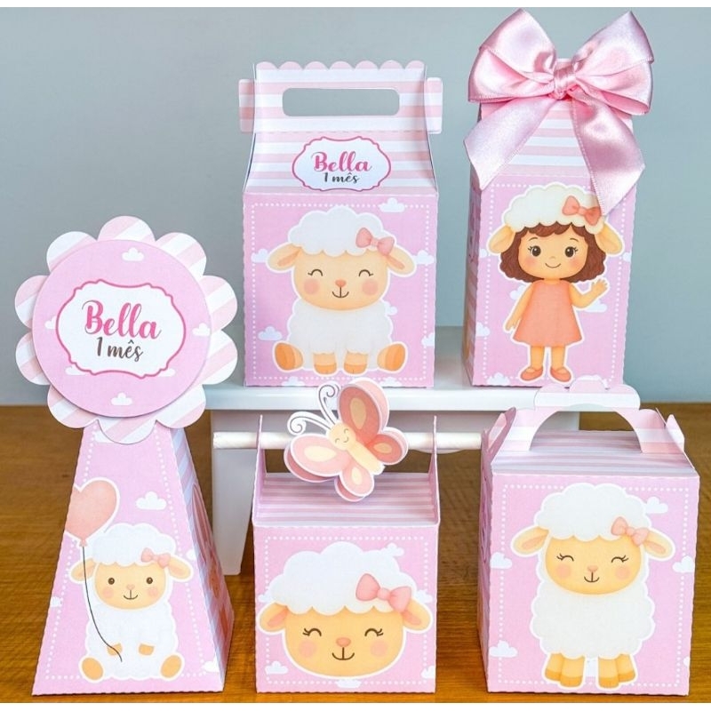 Kit Caixinhas Personalizadas Ovelhinha Menina/SEMI MONTADAS/Lembrancinhas Para Aniversário Ovelhinha Menina
