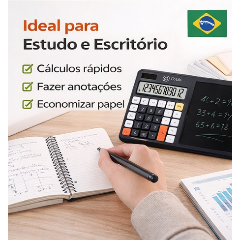 Calculadora Digital com Bloco de Notas LCD 2 em 1 Tablet de Escrita Reutilizável 12 Dígitos