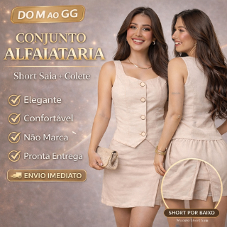 Conjunto Feminino Alfaiataria Luxo Colete e Short Saia | Elegante Social | M G GG