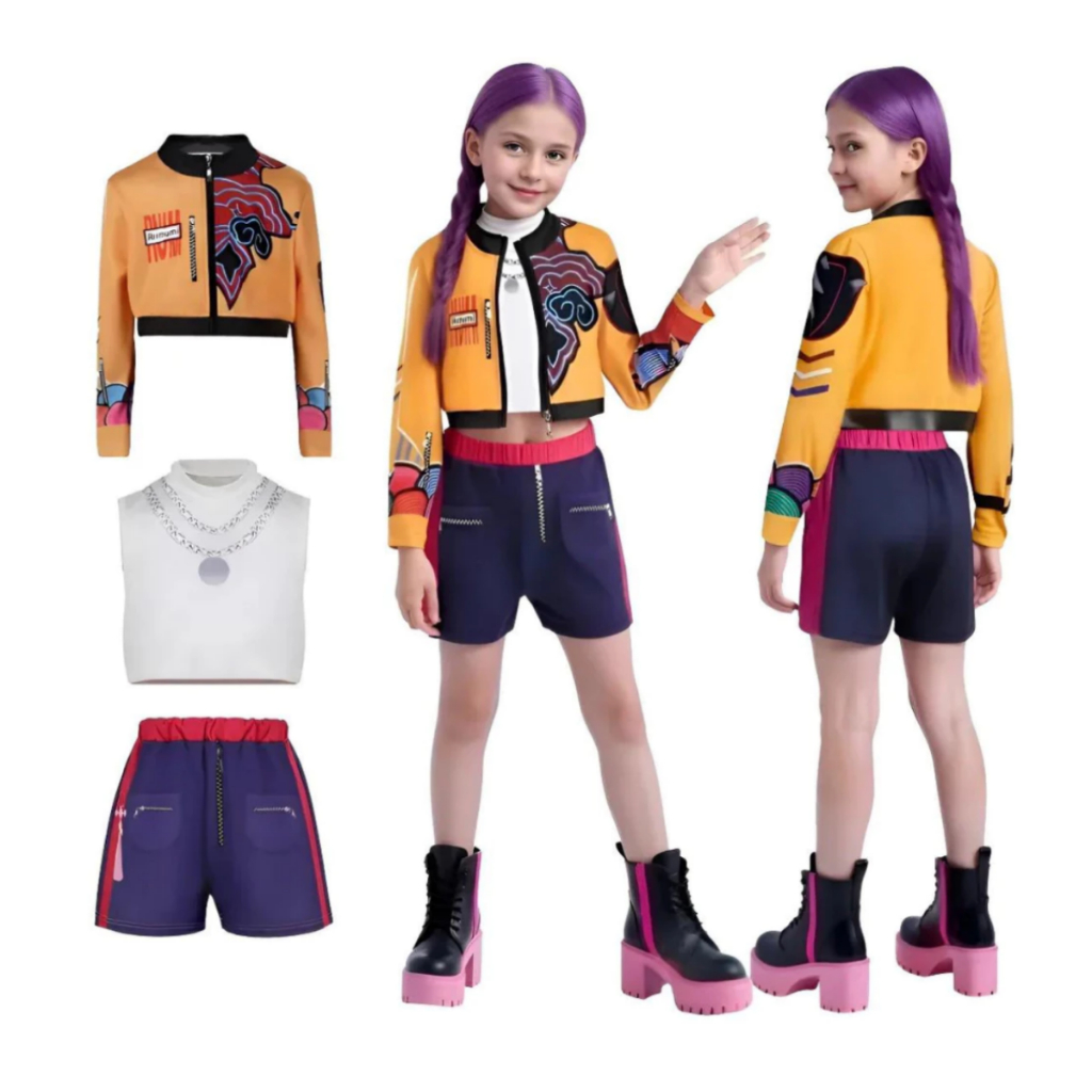Fantasia Guerreiras Kpop Rumi Mira Zoey Look Show Jaqueta Amarela K-pop