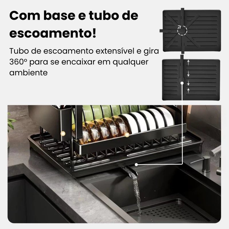 Escorredor de Louças 2 Andares Zelvi em Aço Carbono Preto para Pratos — foto 7