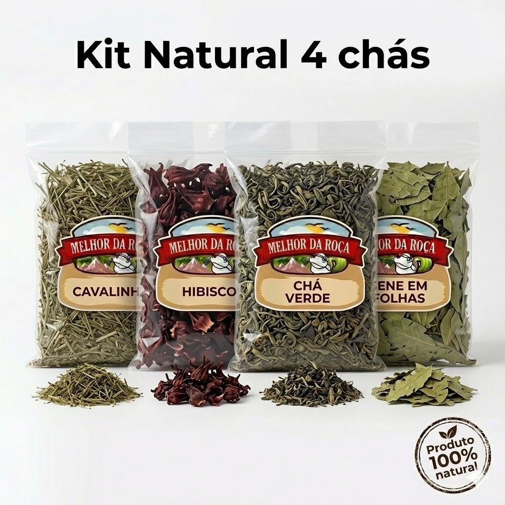 Kit Chá Natural  Cavalinha, Hibisco, Chá Verde e Sene Ervas Secas para Infusão