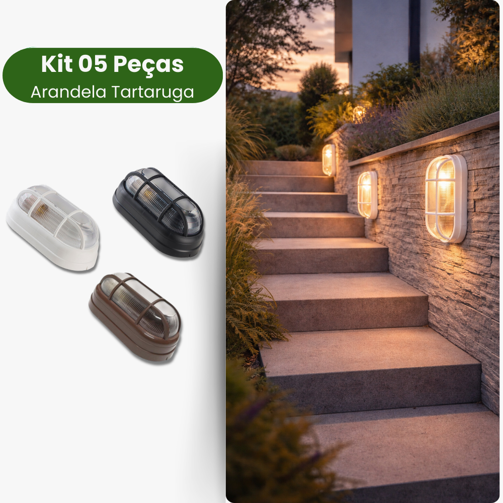 Kit 05 Luminária Arandela Tartaruga Externa Com Grade