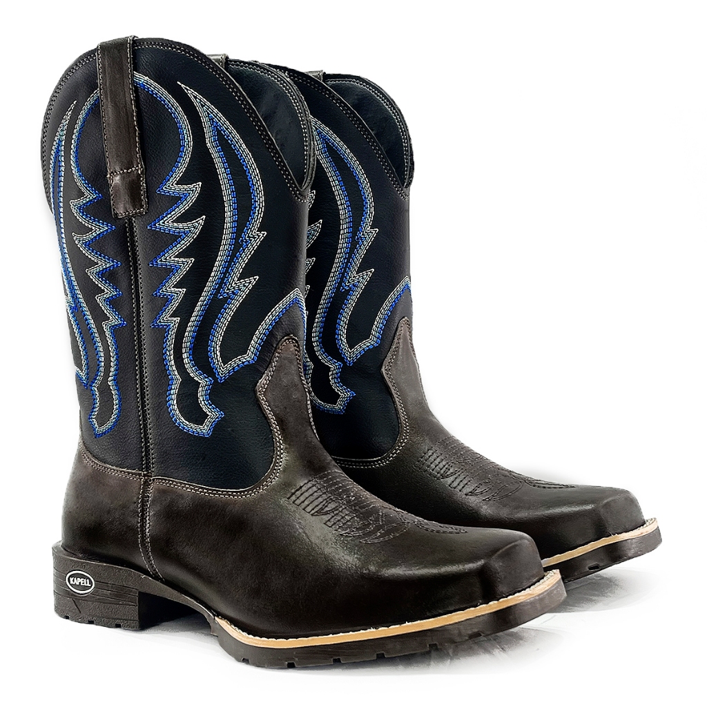 BOTA TEXANA MASCULINA ADULTO CANO MÉDIO BICO QUADRADO SALTO BAIXO RODEIO MEDELO DAKOTA KPTXDAK