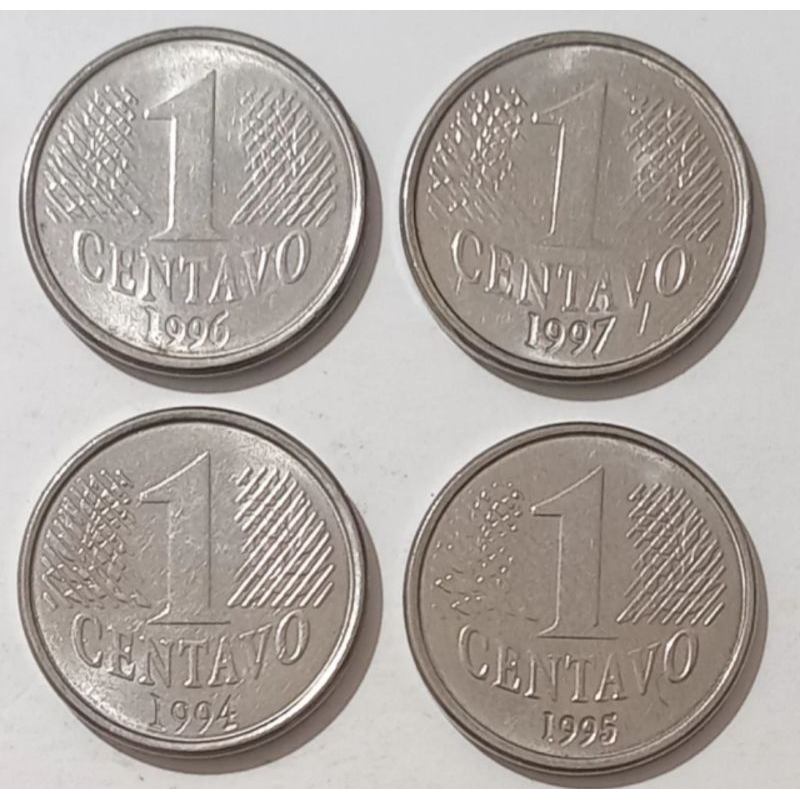 Moeda de 1 centavo , Brasil 1994 a 1997, ou unidade , em aco inox , todas muito boas.