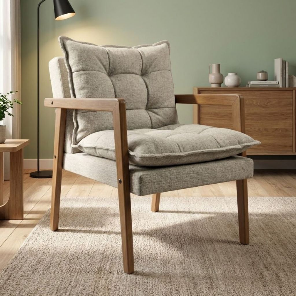 Poltrona Moderna Confortável Sala de Estar Estofado Design Elegante Madeira Maciça