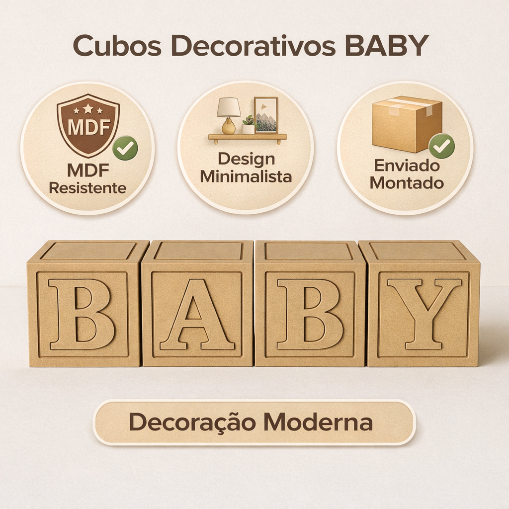 Kit Com 4 Cubos Baby Mdf Cru Montado