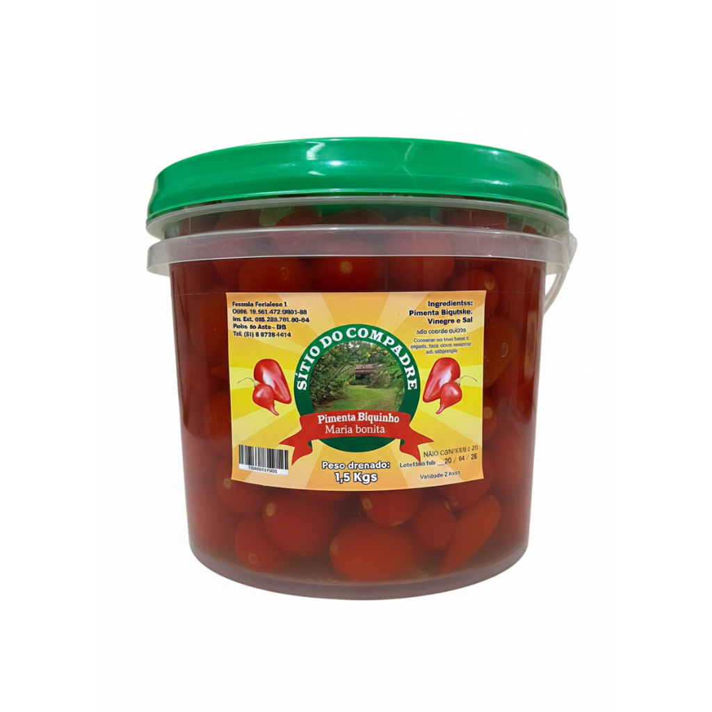 Pimenta Biquinho Maria Bonita em Conserva - Balde 2KG - Fabricação Própria - Don Castelli