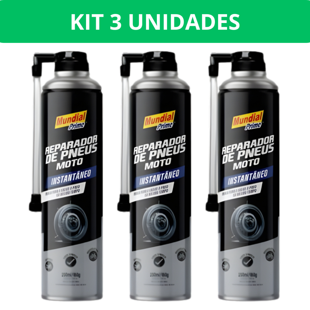 Kit 3 Reparador Pneu Moto 200ml Mundial Prime Reparo Rápido e Seguro Emergencial