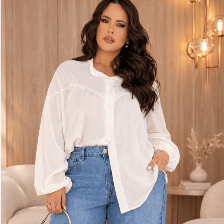 Camisa Social Feminina Plus Size Estilosa Elegante Trabalho Casual G ao G1/G2 Verão Moda Praia Confortável Tecido Leve