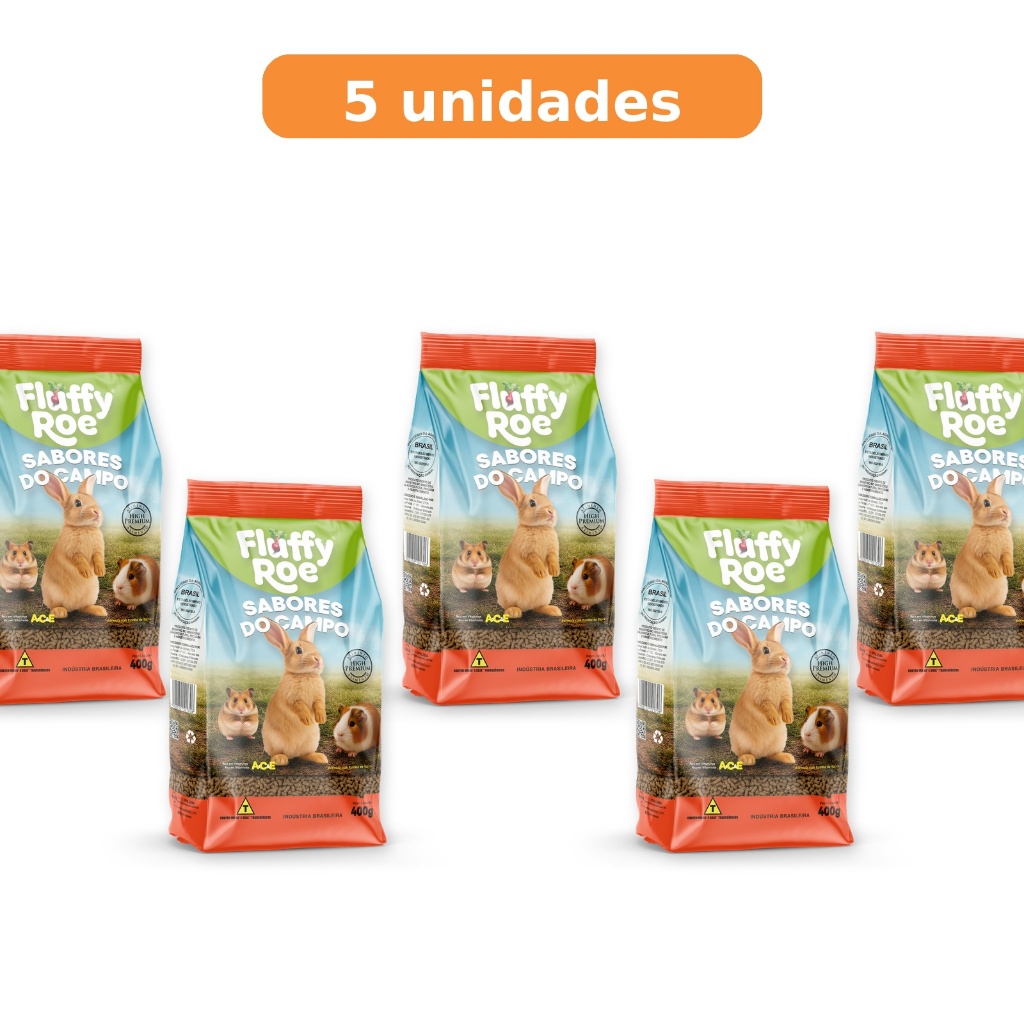 5 UN Ração Fluffy Roe - Sabores do Campo - High Premium 400g - Ração para roedores com Alfafa