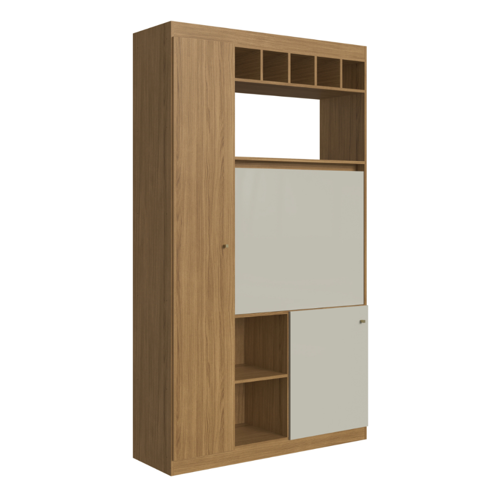 Armário de Cozinha Compacto com Portas Nichos Prateleiras 120cm Naturalle/Cristalo - Decibal Móveis