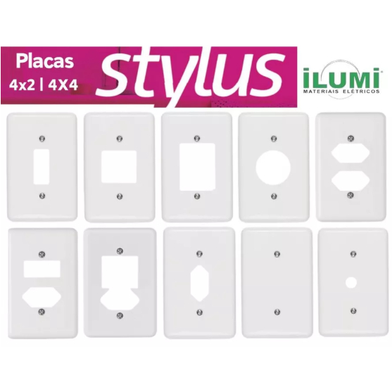 2 Placas Espelho Tampa Para Interruptores e Tomadas Stylus Ilumi Branca 4x2