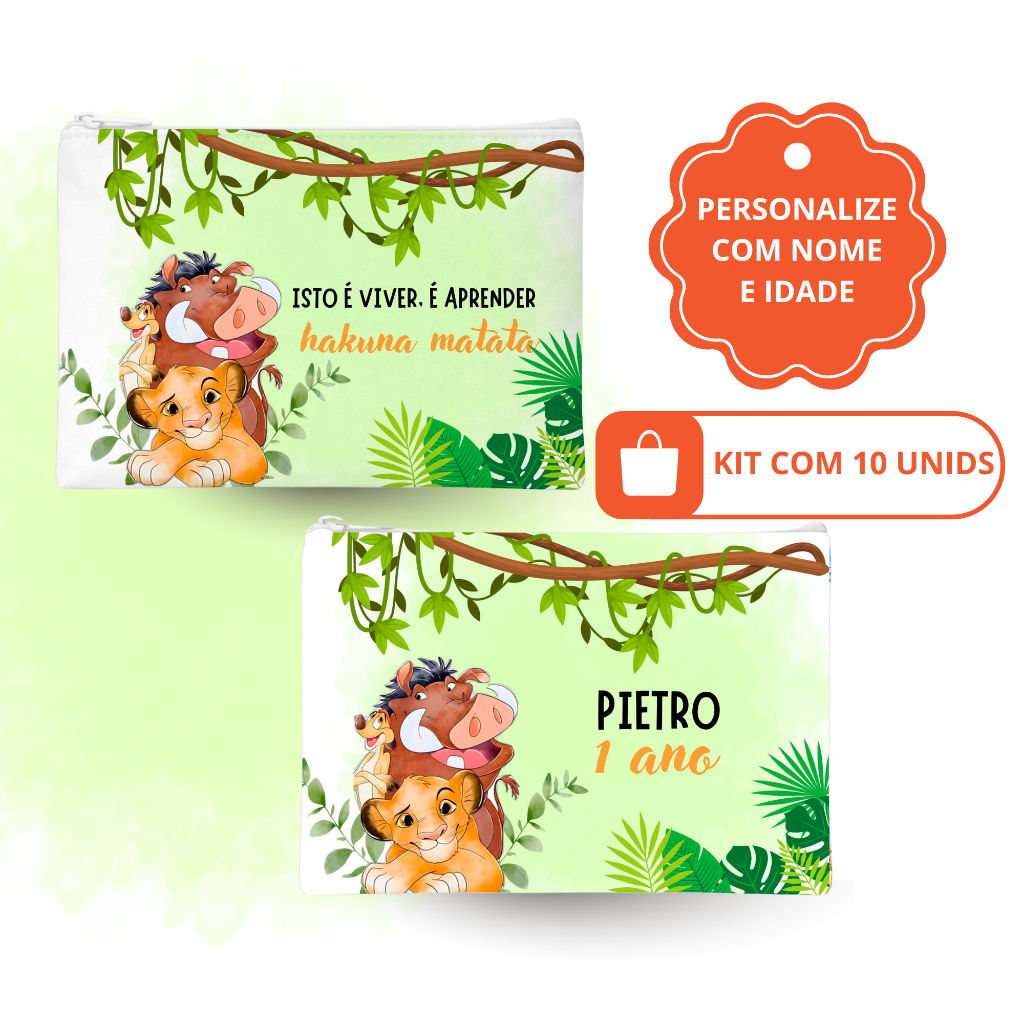 KIT 10 necessaire lembrancinha festa personalizada com nome O Rei Leão Simba Nala Pumbaa Timon Mufasa Scar Zazu Anime
