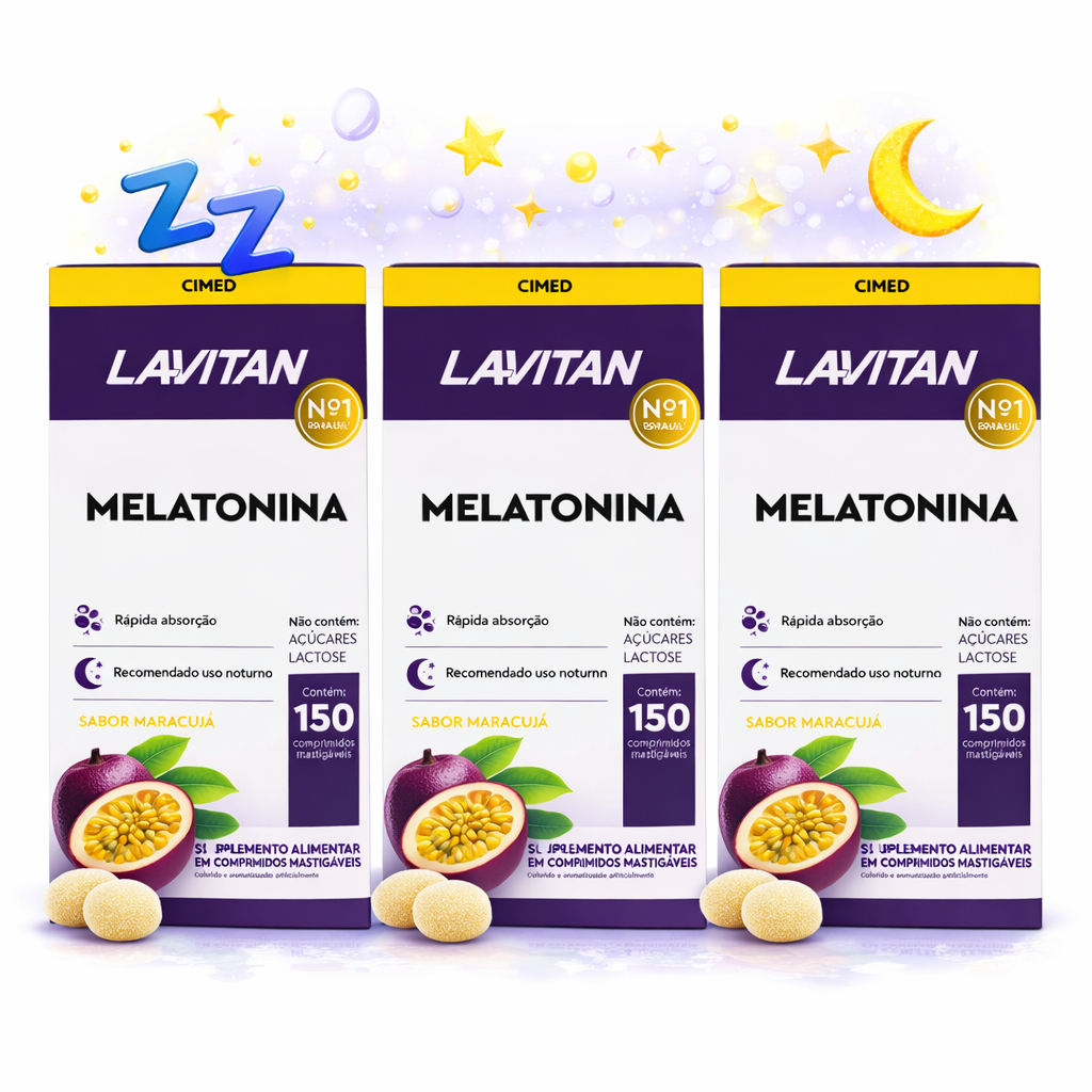 Kit 3 Melatonina Maracujá 150 Comprimidos Mastigáveis Lavitan Suplemento Alimentar em Oferta na Shopee