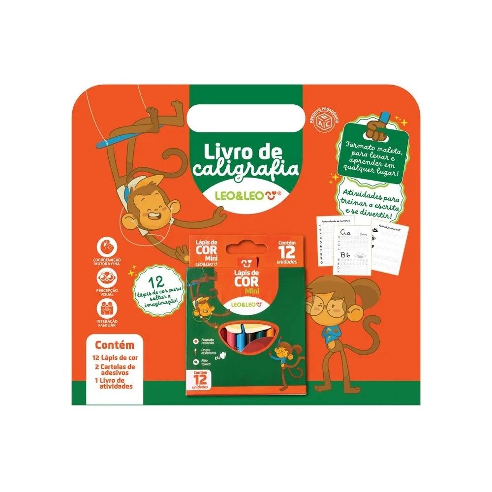 Leo & Leo Livro de Caligrafia com Mini Lápis de cor Capa Flex 25cm 1 unidade
