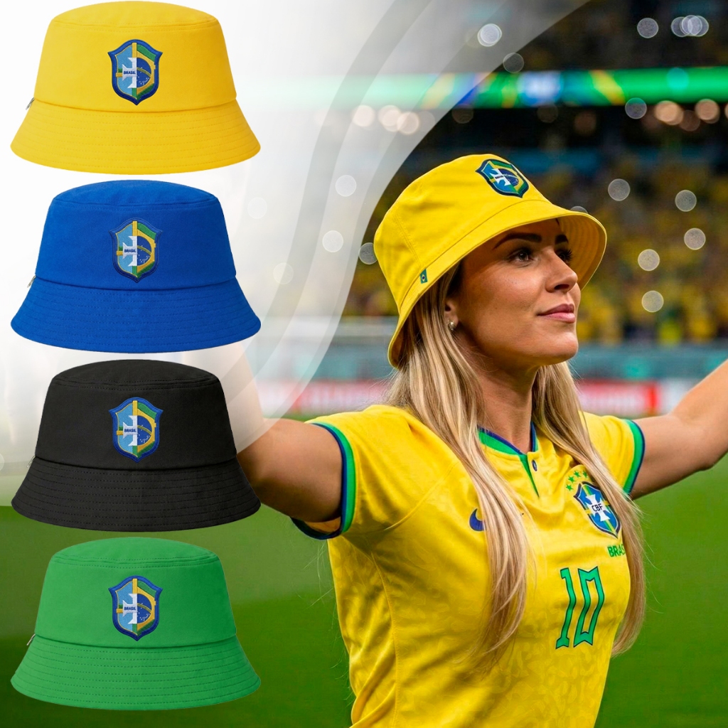 Bucket Brasil Chapéu Copa do Mundo Torcedor Feminino Masculino Seleção Leve Estilo Praia C...