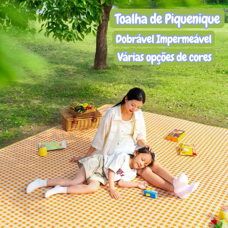Toalha de Piquenique Dobrável Impermeável Dupla Face 2x2m