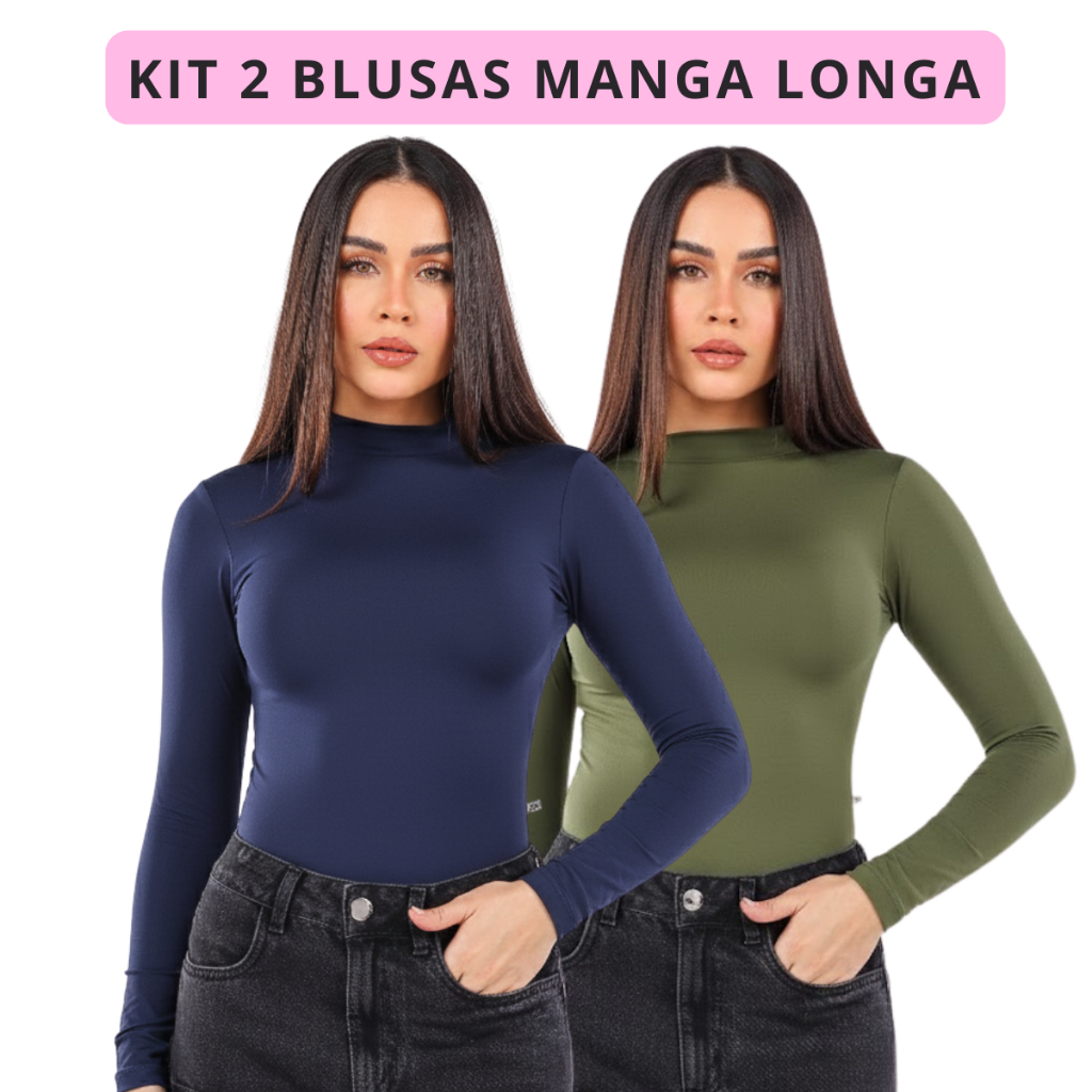 Kit 2 Blusa Manga Longa Feminina Gola Cacharrel Manga Longa Plus Size Blusa Manga Longa Segunda Pele Inverno