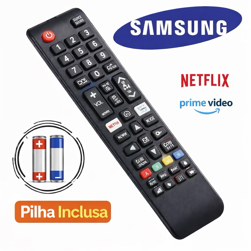 Controle Remoto Samsung Smart TV – Kit Compatível com Todos os Modelos SAMSUNG | Com Pilhas Inclusas