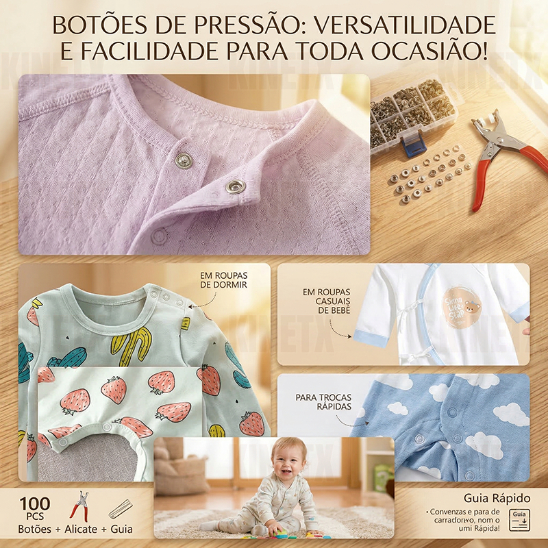 Alicate Aplicador 100 Botões de Pressão de Metal para Roupas Costura e Artesanato Kit Completo Prático — imagem 2 de 2