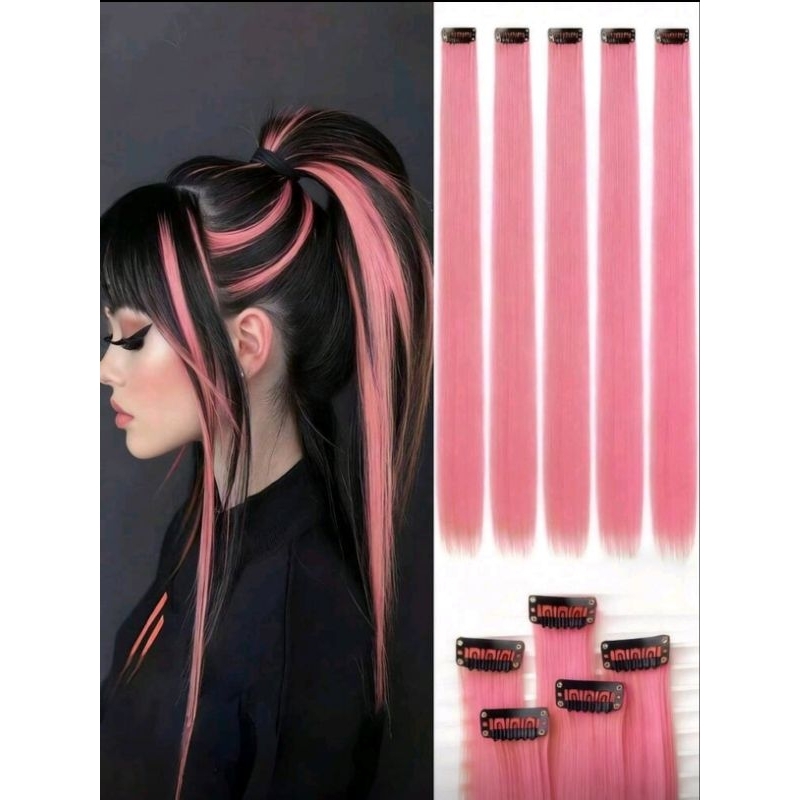 Mechas rosa claro rosa bebê  tic tac de fibra orgânica de 65 cm suporta chapinha e babyliss