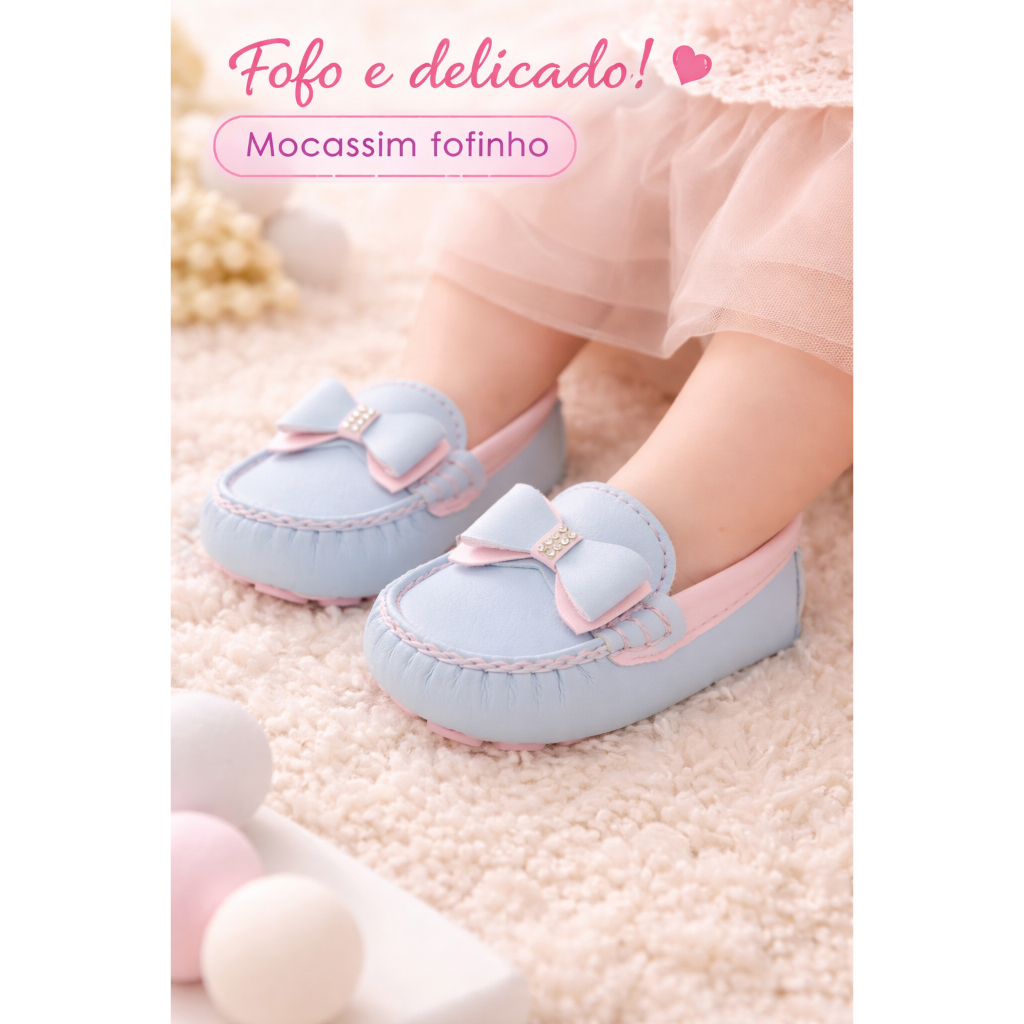 Mocassim Bebê Menina Com Laço Confortável Festa