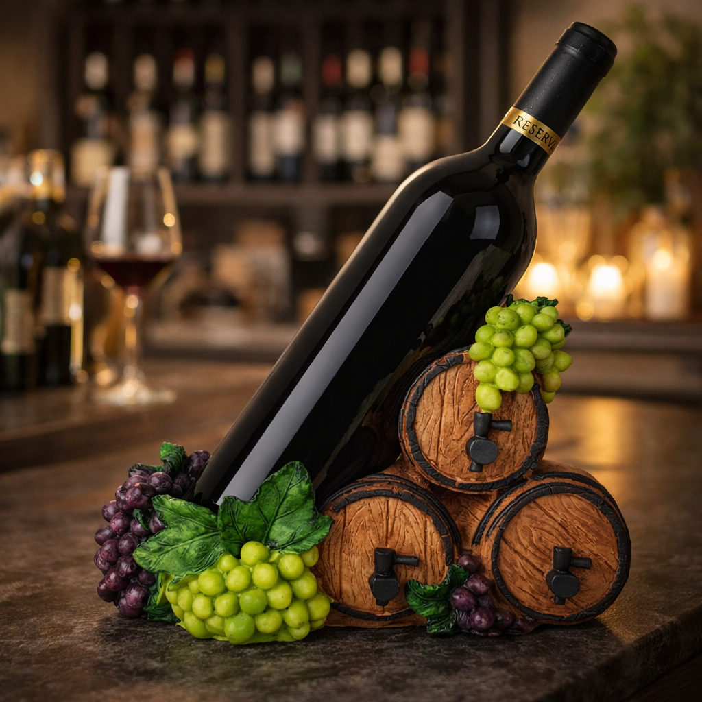 Porta Garrafa Decorativo Barril Com Uvas Suporte Adega Rústica Resina Decoração Gourmet