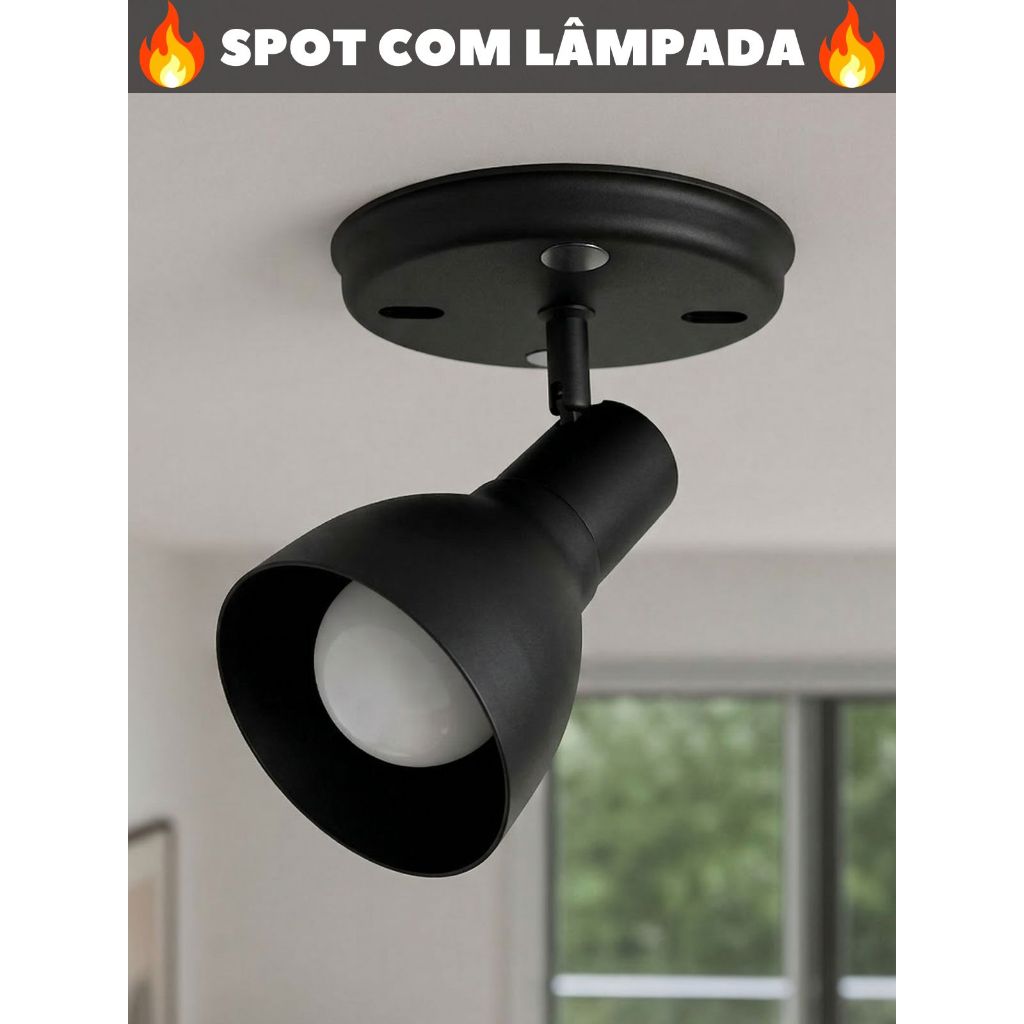 Spot De Sobrepor Direcionável com Lâmpada 9W ou Sem Lâmpada Luminária E27 Teto Parede Arandela Branco ou Preto