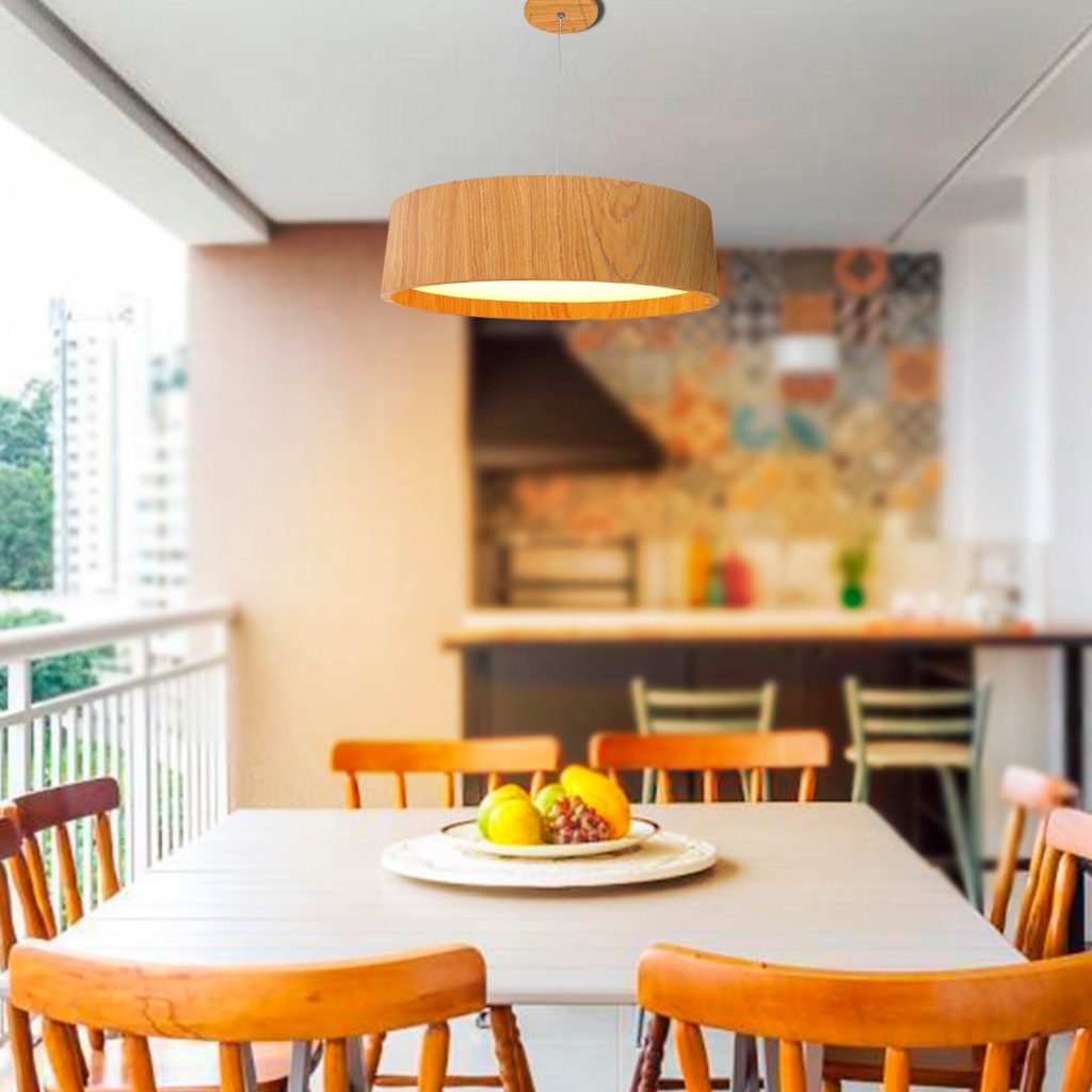 Pendente Wood Redondo 50cm - 5 luzes E27 Decorativo em Oferta na Shopee