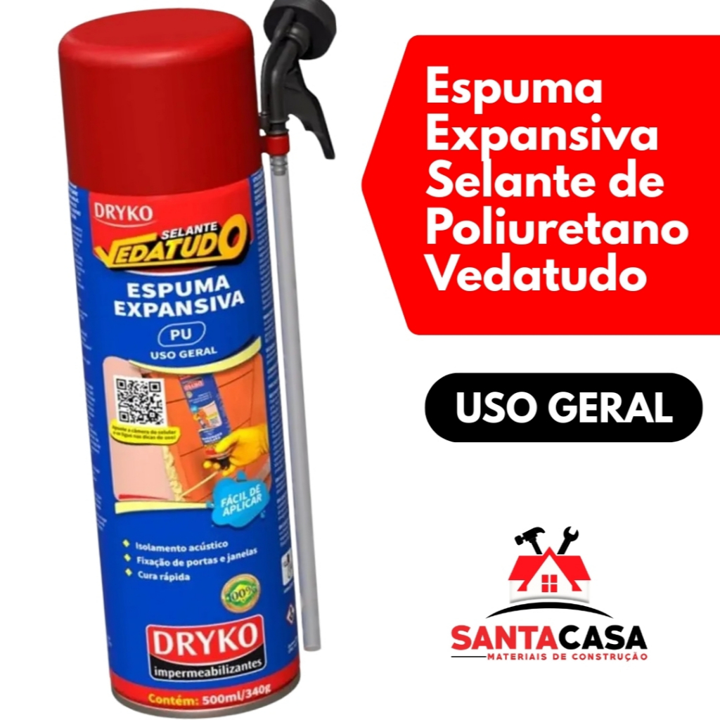 Espuma Expansiva Selante de Poliuretano Vedatudo 500ml 340 Gramas DRYKO