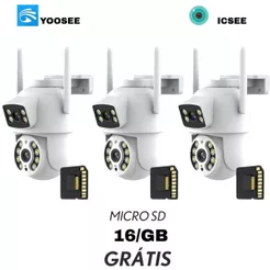 Kit3 Câmera de Segurança Wi-Fi Lente Dupla IP66 360° Visão Noturna + MicroSD 16GB
