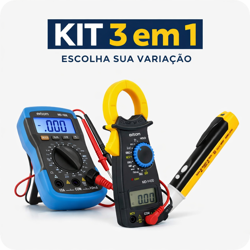 Kit Multimetro Digital Profissional Sem Bipe e Com Bipe Dígitos Painel Iluminado Com Bateria e Ponta