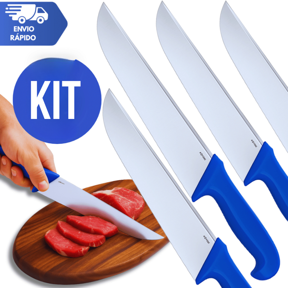 Faca 10" Para Cozinha Carne Churrasco Inox Cabo Azul profissional Corneta Premium Multifuncional
