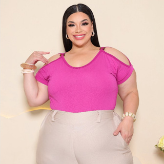 Blusa Plus Size Feminina  Gola Redonda Viscolycra Premium Verao Lisa com Argola e Recortes Na Manga GG G1 G2 em Oferta na Shopee
