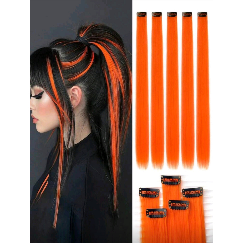 Mechas laranja tic tac de fibra orgânica de 65 cm suporta chapinha e babyliss