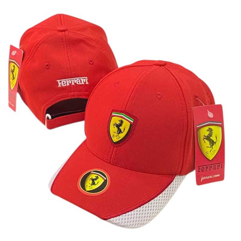 Boné Ferrari Vermelho/Branco F1 Corrida Aba Curva Masculino Ajustável Varias Cores