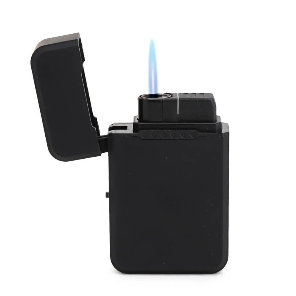 Isqueiro Maçarico All Black Estiloso Chama Potente Recarregável Ajustável com Tampa de Segurança ('Envio Descarregado')