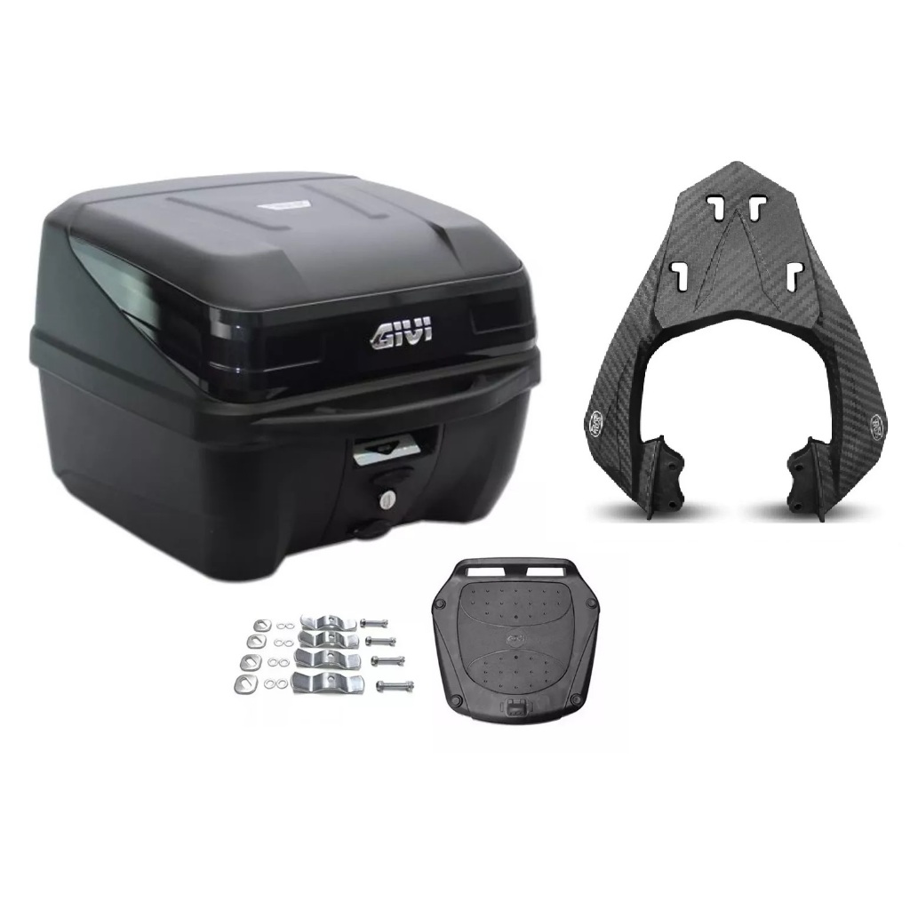 KIT BAÚ MOTO 33L MonoLOCK TRAFFIC III GIVI + BAGAGEIRO SCAM Fiberforce Fz25 2018 ATÉ 2024