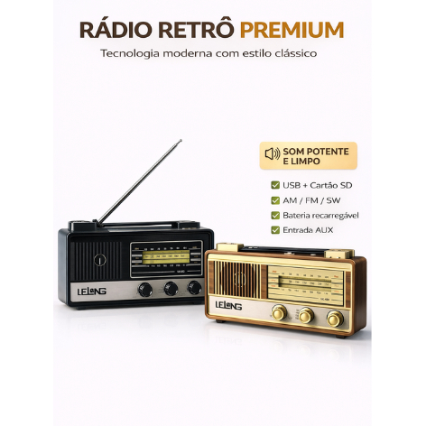 Rádio Analógico FM/AM/SW Sinal Forte Iluminação LE-622 Portátil