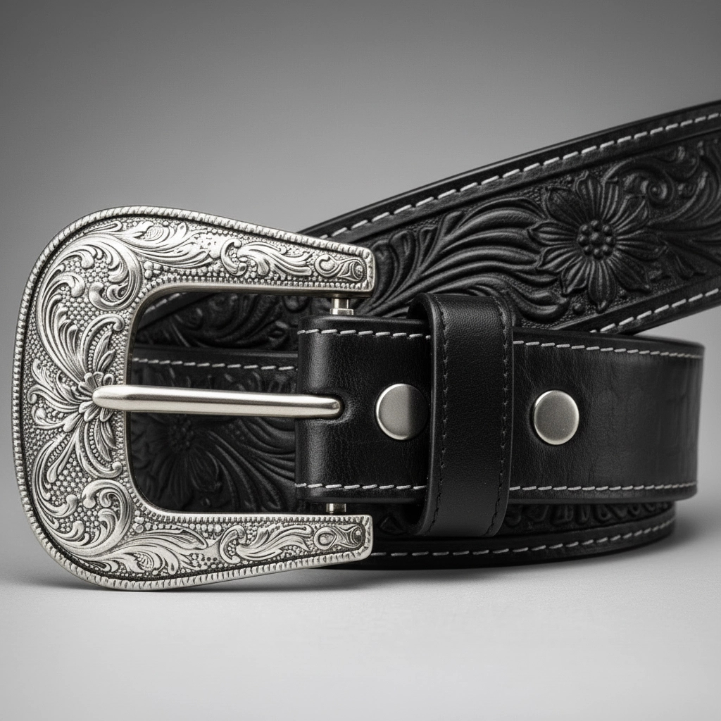 Cinto De Couro Legítimo Entalhado Com Desenho Floral Country Masculino E Feminino Costura Reforçada