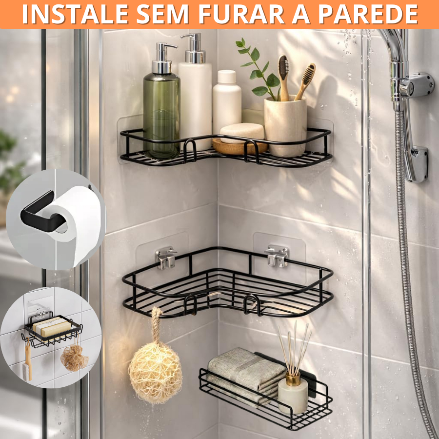 Porta Shampoo Organizador Prateleira de Banheiro de Metal sem Furos Shampoo e Sabonete1/2/3/4