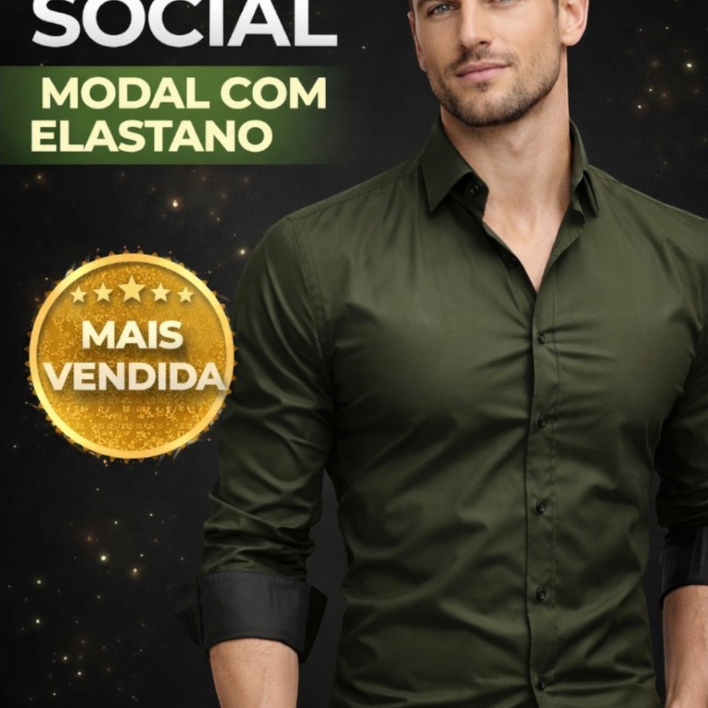 Camisa Social Masculina Slim Manga Longa Tecido Premium Modal Elastano Elegância, Trabalho e Evento