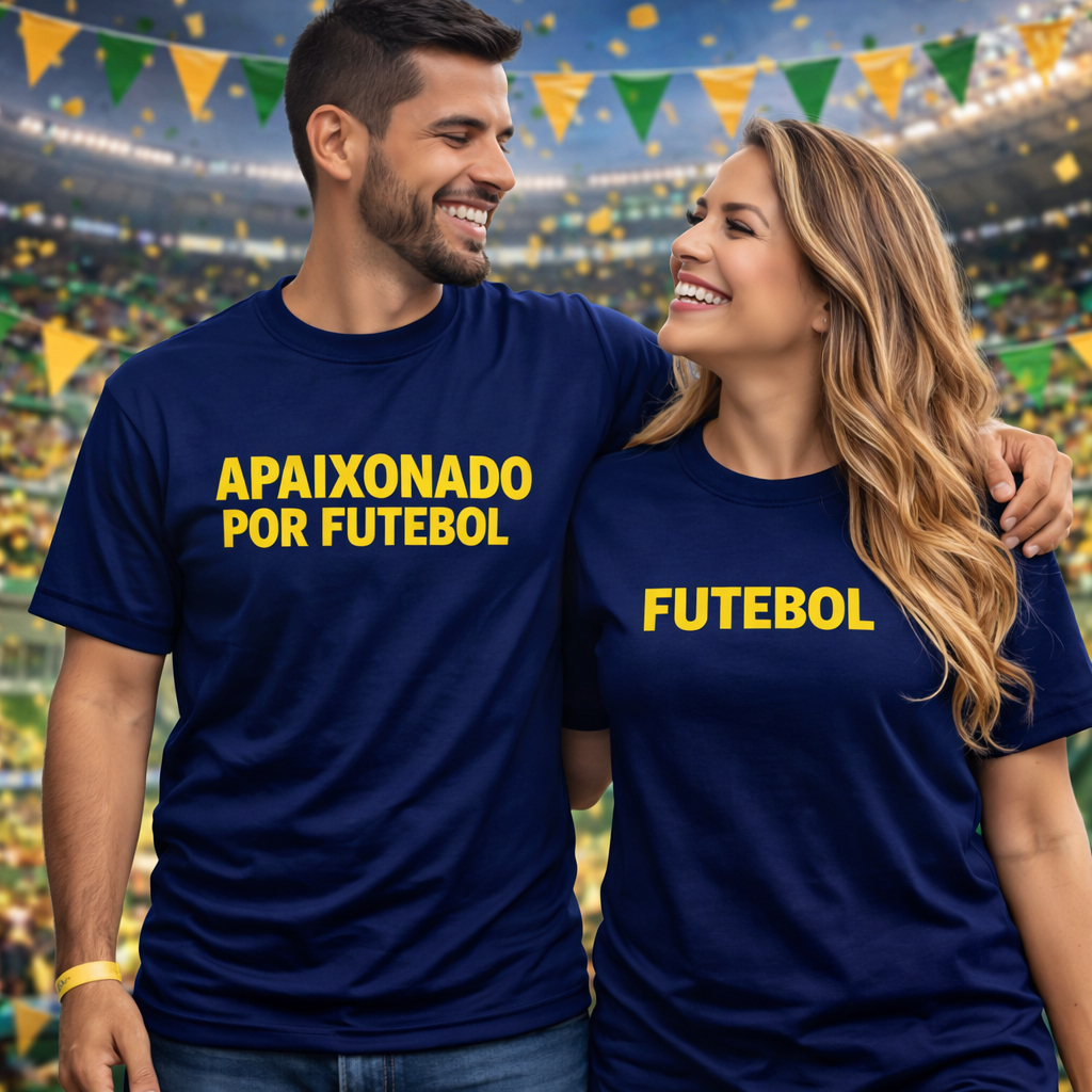 Kit 2 Camiseta Camisa Combo Casal Frase Criativa Apaixonado Por Futebol Copa Brasil Tendência Algodão