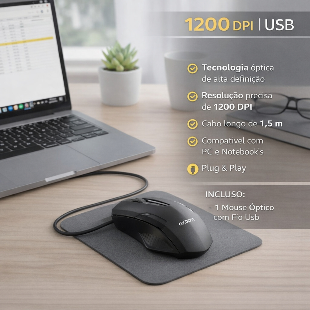 Mouse Óptico USB com Fio 1200 DPI Ergonômico Super Leve Confortável PC Notebook em Oferta na Shopee
